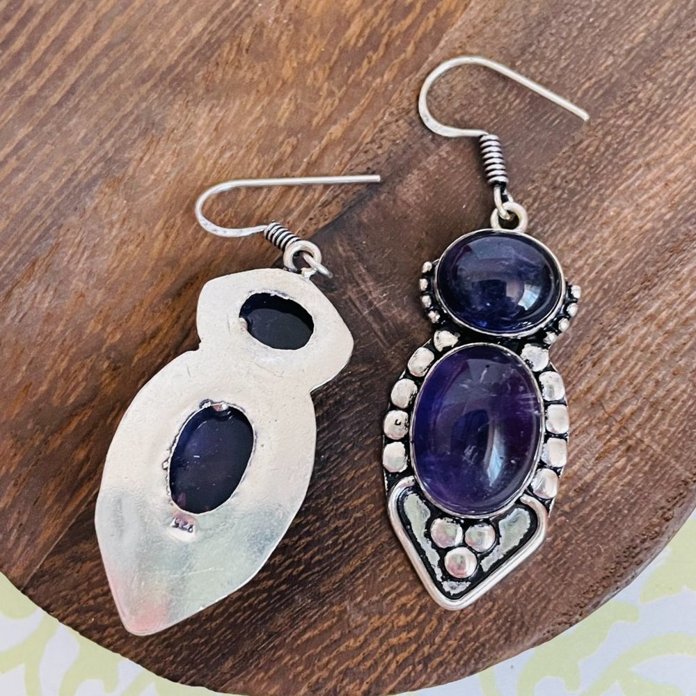 Amethyst Gemstone 925 Sterling Silver Plated Long Drop Dangle Earrings 2 ¼” NEW - Picture 8 of 8